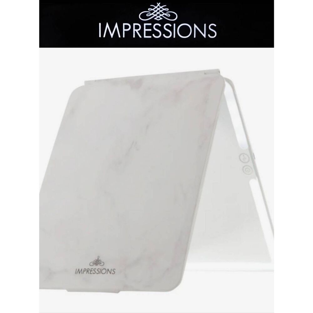 Impressions TouchPad 2.0 Rechargeable LED Makeup Mirror w/Flip Cover- White Marb